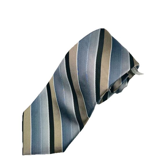 JHANE BARNES MENS TIE GRAY WITH TAN AND BLACK STRIPES 3 X 64 - Picture 3 of 9